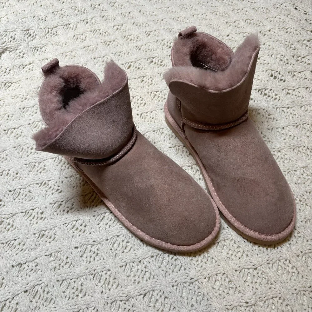 Fireside Shearling Lined Suede Mini Boots Pink Cozy Winter –‎ Size 8
